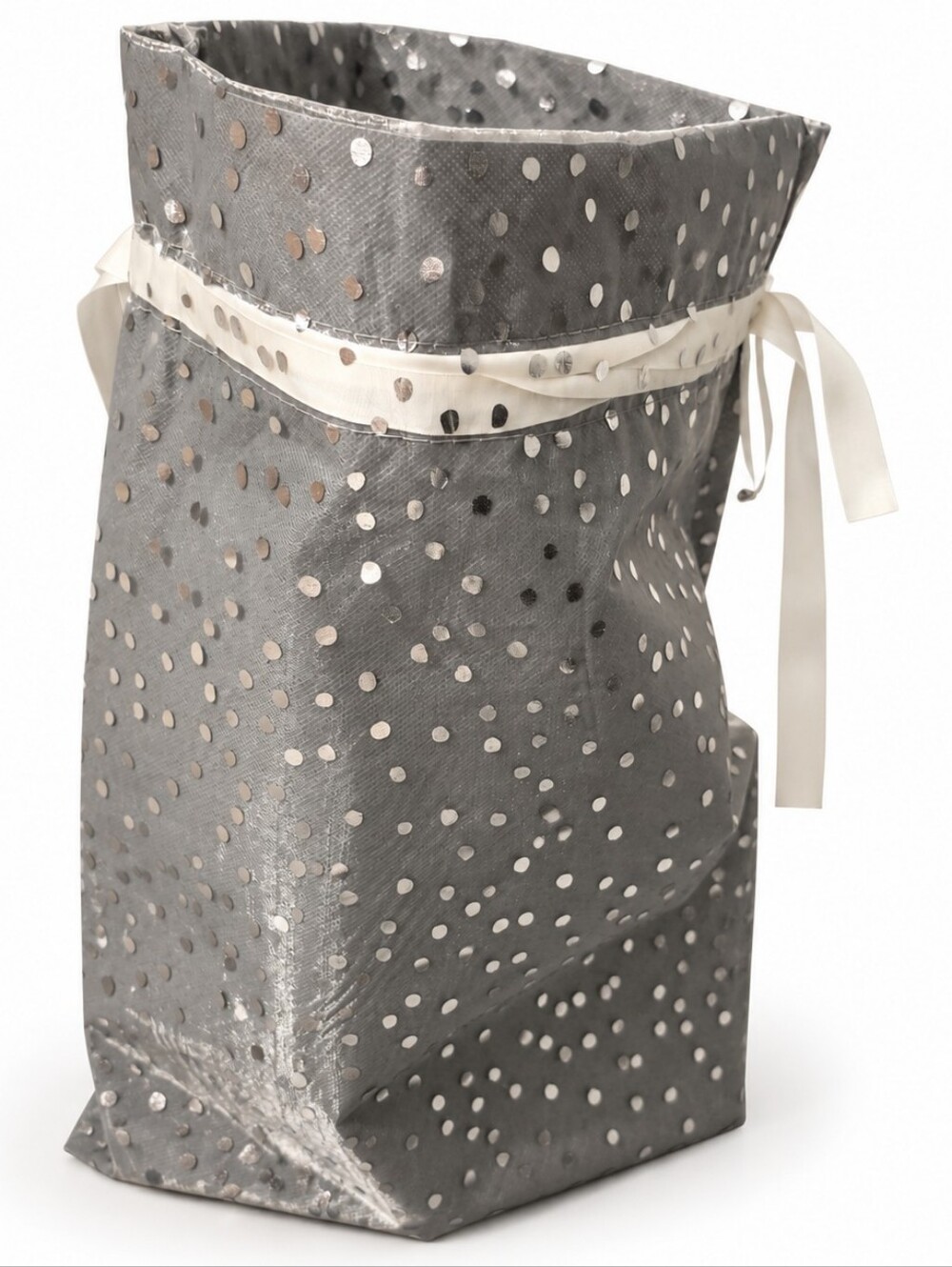 NWOT Large Silver Metallic Polka Dot Fabric Gift Bag 22x13